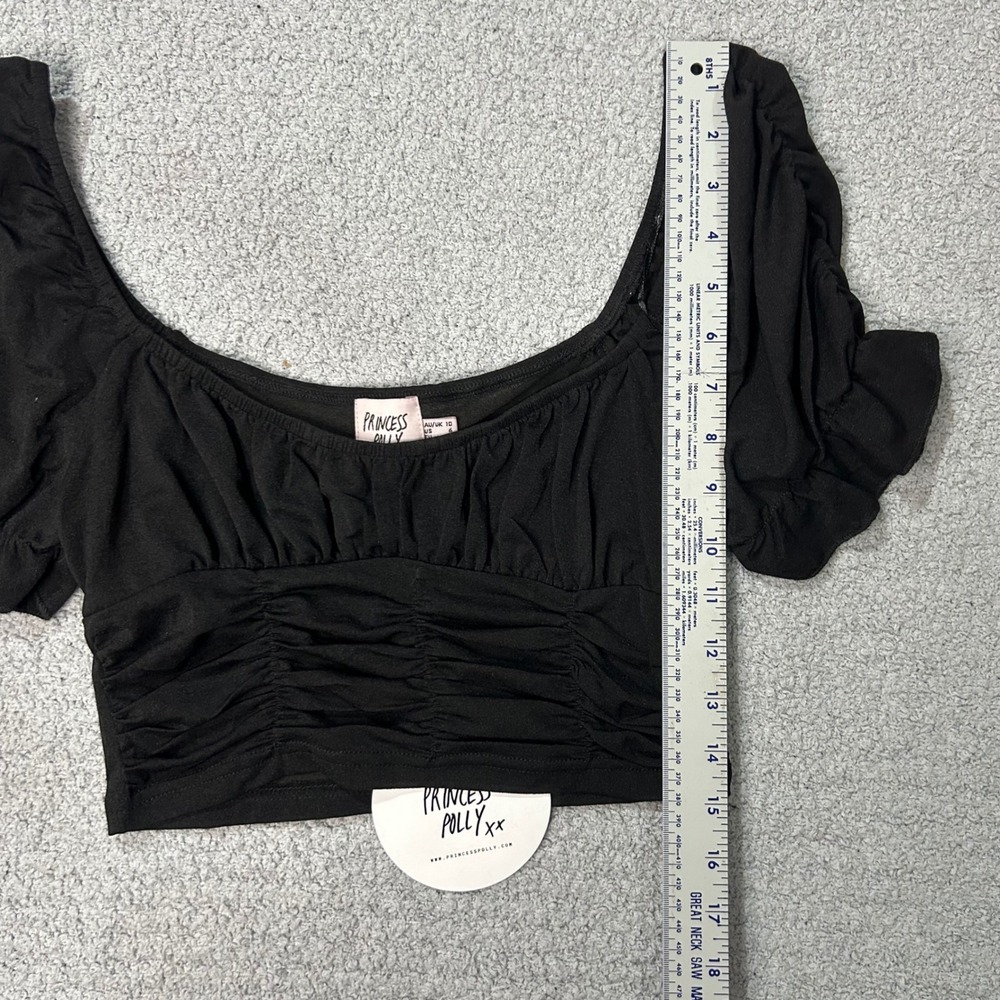 Princess Polly Nichola Top Crop Ruched Puff Sleeve 6 Black Coquette Romantic - Picture 2 of 8